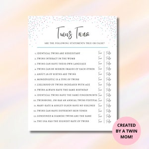 Twins Trivia Baby Shower Game Printable, Twins True Or False Trivia Baby Shower Activity PDF, Twin Baby Shower Trivia Planner Download
