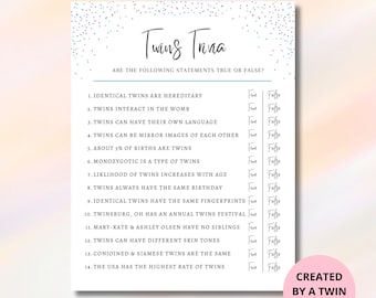 Twins Trivia Baby Shower Game Printable, Twins True Or False Trivia Baby Shower Activity PDF, Twin Baby Shower Trivia Planner Download