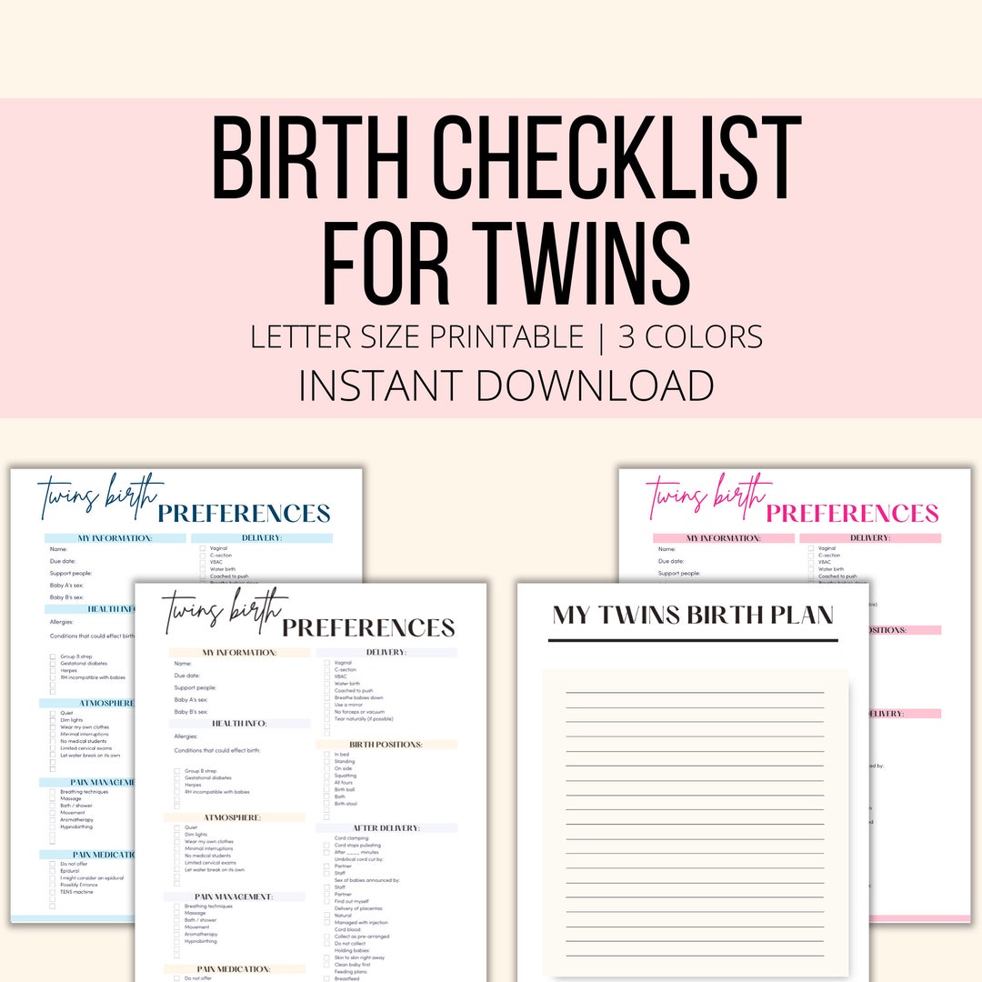 Twins Birth Checklist Printable Twin Birth Plan Worksheet Etsy Twins Birth Checklist Printable Twin Birth Plan Worksheet Etsy