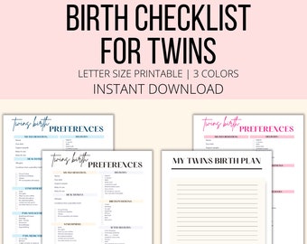 Twins Birth Checklist Printable, Twin Birth Plan Worksheet PDF, Birth Preferences For Twins, Expecting Twins Labor And Delivery List