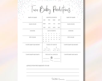 Twin Baby Predictions Printable, Baby Prediction Game For Twins PDF, Twin Babies Guesses Baby Shower Game Activity Planner Download