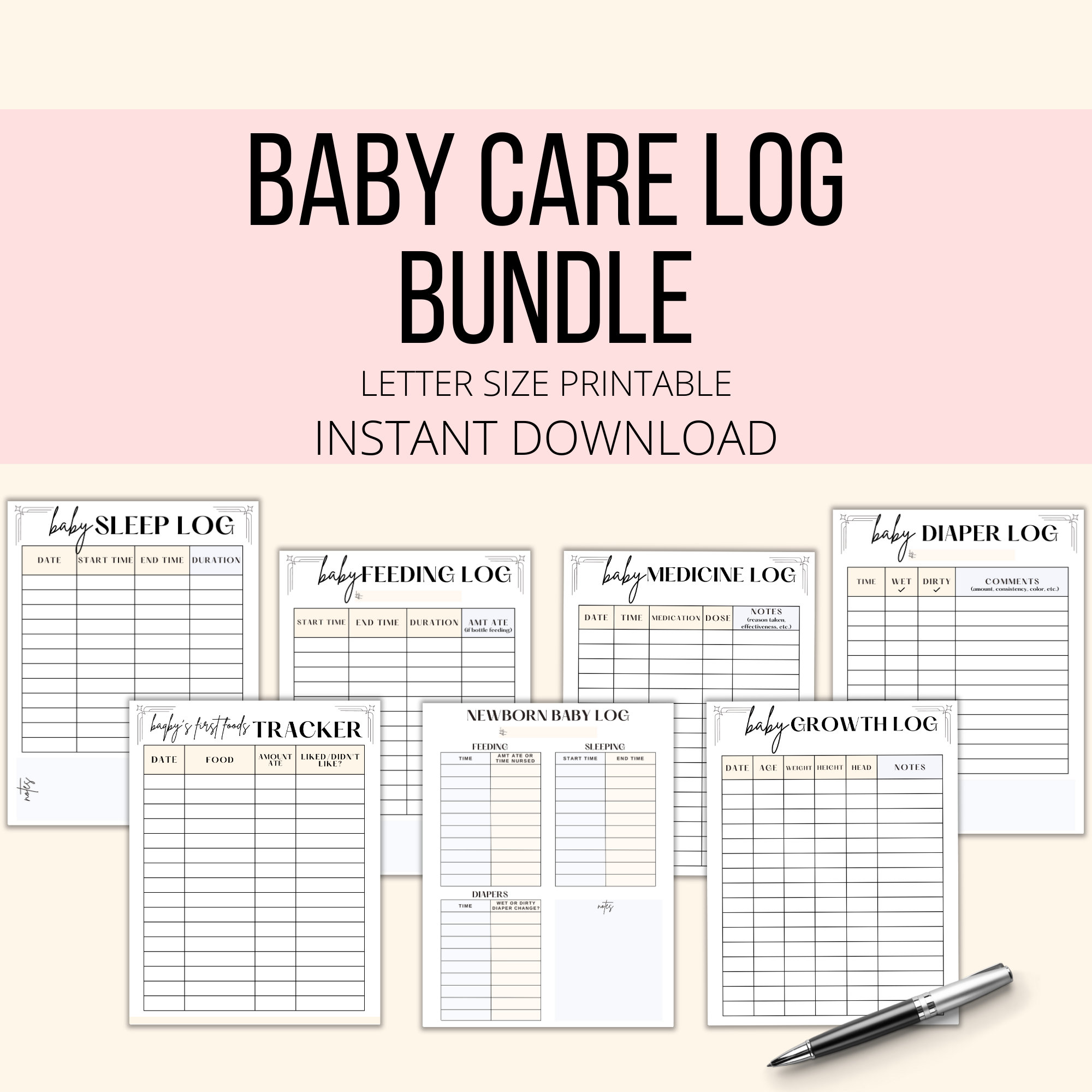 Baby Care Log Printable Bundle Baby Tracker PDF Infant Daily Etsy UK