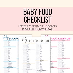 Baby Food Checklist Printable, Baby&#39;s First Foods List, Infant Solids Food Log, Baby Care Food Tracker Diary PDF, Baby Led Weaning Planner