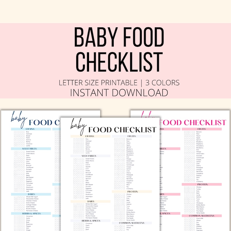 Baby Food Checklist Printable, Baby Food Tracker PDF, Daily Baby Food Diary, Baby Led Weaning List, Baby's First Foods Log, Solids Tracker image 1