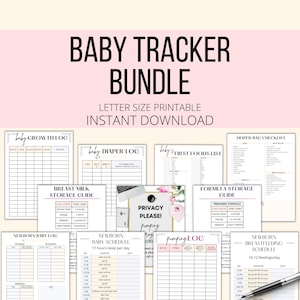 Pacchetto stampabile Baby Tracker, PDF Newborn Tracker, registro giornaliero per neonati, pianificatore e lista di controllo per neonati, raccoglitore digitale per libri sulla cura del bambino