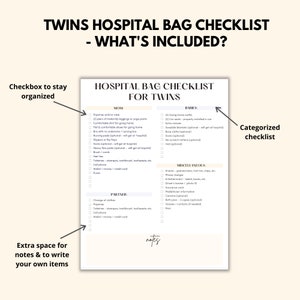 Twin Pregnancy Checklists Bundle Printables, Twin Baby To Do Lists PDF Download, Expecting Twin Mom Pregnancy Planner Tracker image 4