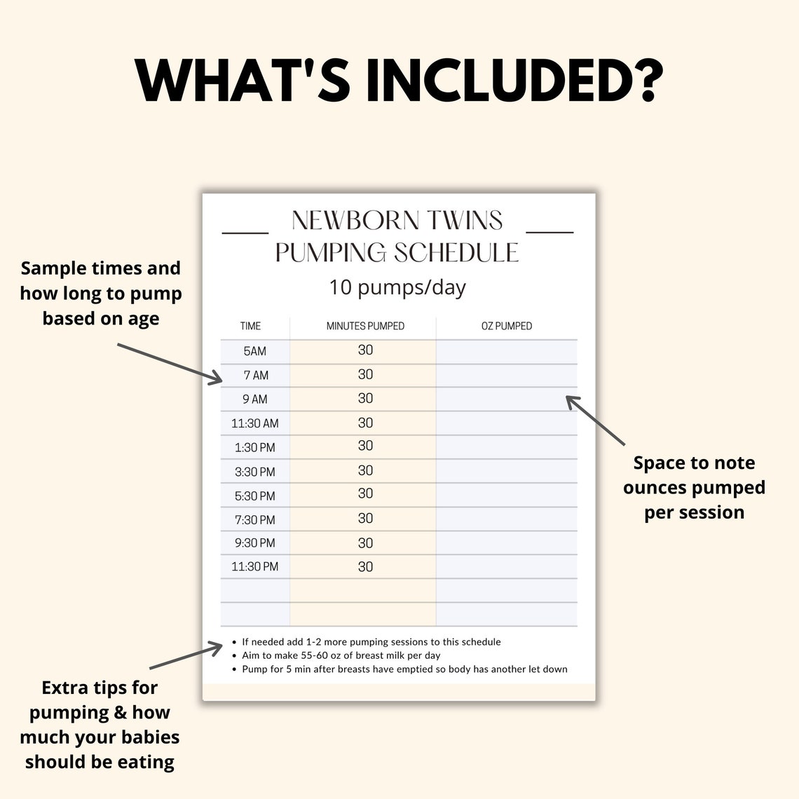 Pumping Schedule for Twins Printable, Sample Exclusive Pumping Mom of ...