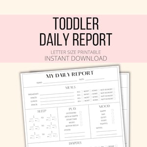 Toddler Daily Report Printable, Toddler Daily Log PDF, Daycare Daily Report, Toddler Baby Care Tracker Planner, Caregiver Toddler Infant Log