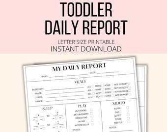 Toddler Daily Report Printable, Toddler Daily Log PDF, Daycare Daily Report, Toddler Daily Schedule, Caregiver Log, Nanny & Babysitter Log