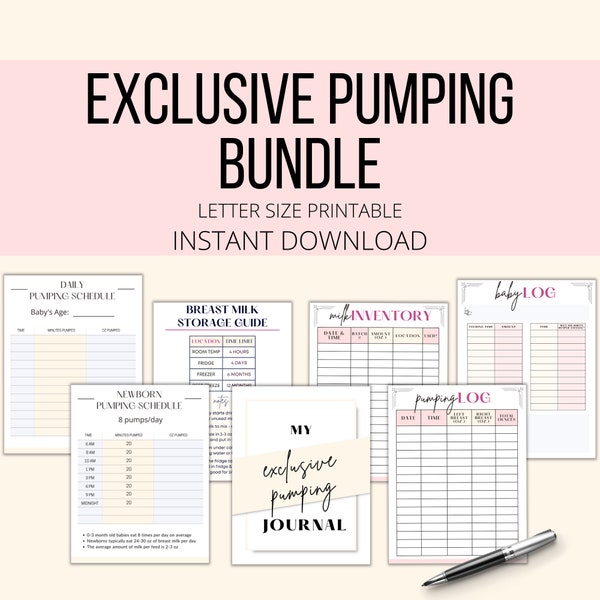 Exclusive Pumping Printable Bundle, Pumping Journal PDF, Exclusive Pumping Schedule Tracker Log, Pumping Planner, Pumping Mom Gift
