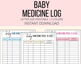 Baby Medicine Log Printable, Infant Medication Log PDF, Newborn Medicine Tracker, Baby Care Medication Chart, Baby Vitamin Tracker