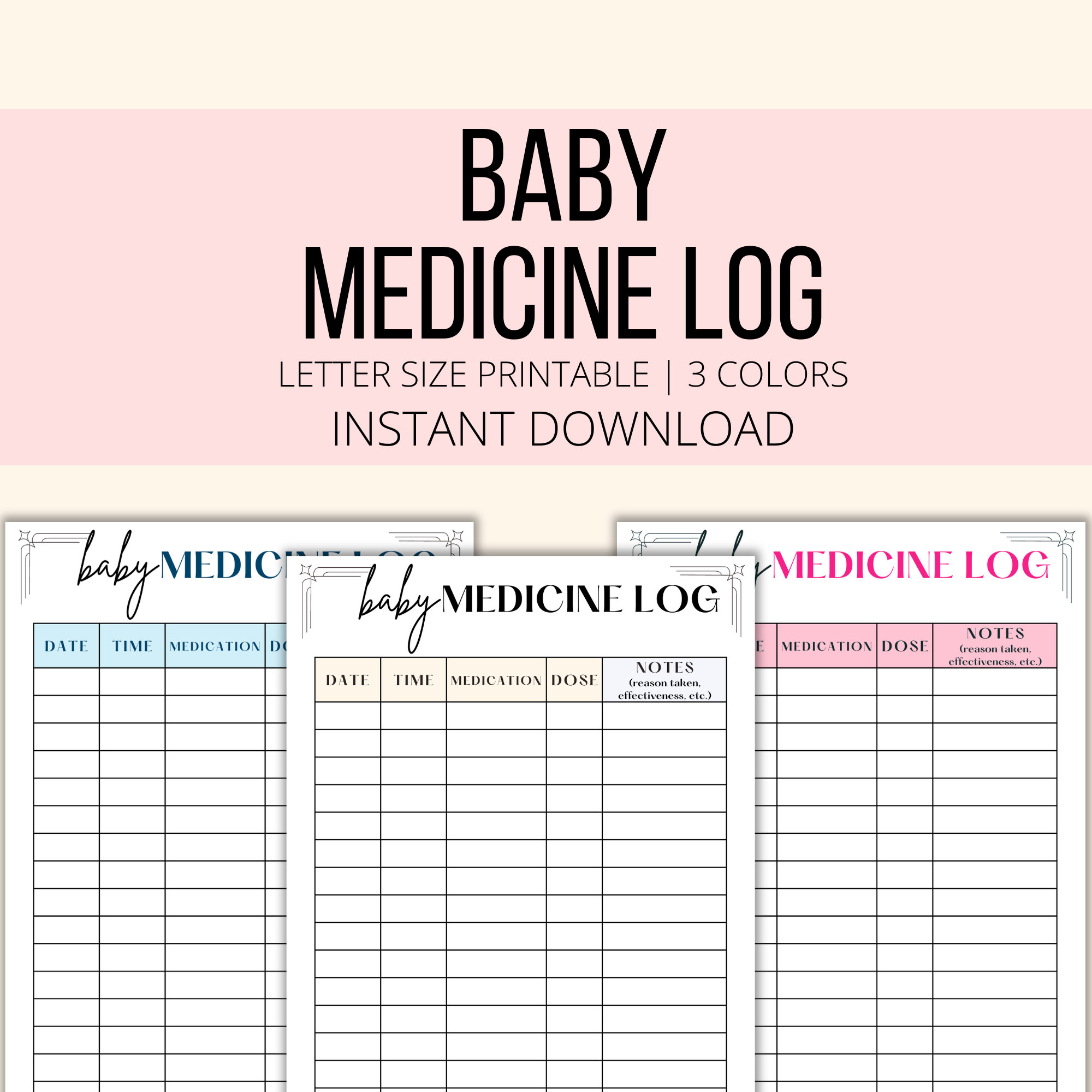 Baby Medicine Log Printable, Infant Medication Log PDF, Newborn Medicine Tracker, Baby Care ...