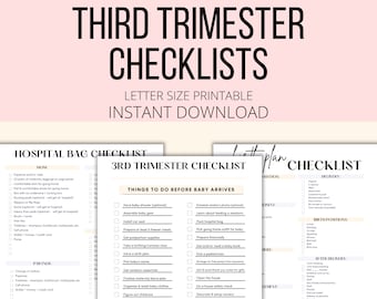 Third Trimester Checklists Pregnancy Printable, Hospital Bag + Birth Plan To Do Lists, Pregnancy Planner 3rd Trimester Digital Download PDF