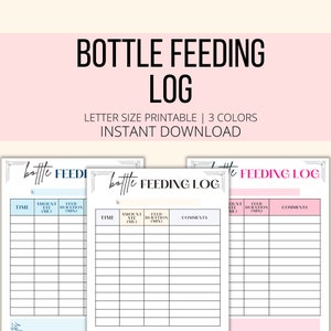 Bottle Feeding Log Printable, Baby Feeding Chart for Formula & Breast Milk, Bottle Feeding Tracker PDF, Daily Newborn Nanny Bottle Log image 1