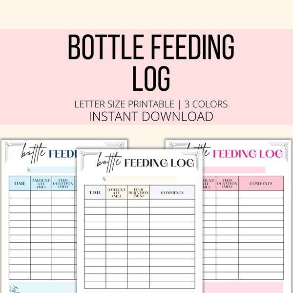 Bottle Feeding Log Printable, Baby Feeding Chart for Formula & Breast Milk, Bottle Feeding Tracker PDF, Daily Newborn Nanny Bottle Log