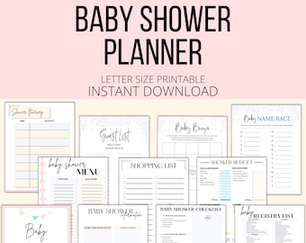 Baby Shower Planner Printable, Baby Shower Planning PDF, Baby Shower Checklists Trackers Budget Games & Activities Bundle Download