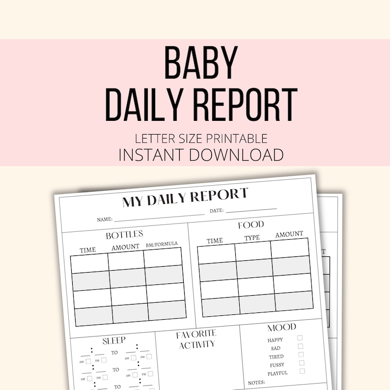 Baby daily report printable infant daily log baby routine tracker pdf
