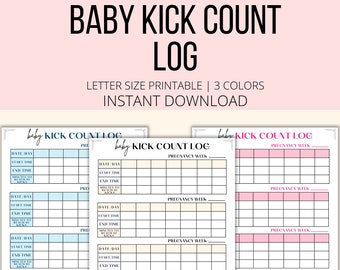 Kick Count Log Printable, Baby Kick Count Chart PDF, Fetal Movement Log, Pregnancy Kick Counter Planner Digital Download, Mom To Be Log