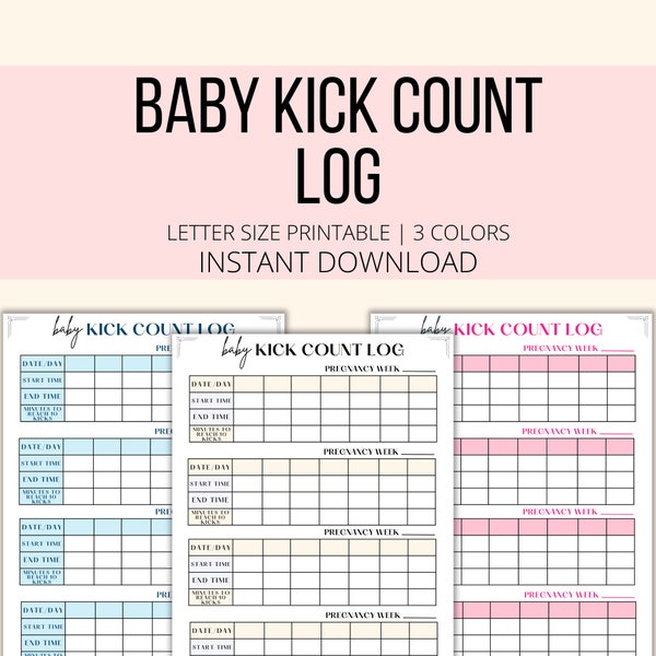 Kick Count Log Printable, Baby Kick Count Chart PDF, Fetal Movement Log, Pregnancy Kick Counter Planner Digital Download, Mom To Be Log