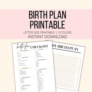 Birth Plan Printable, Birth Preferences PDF, Birth Plan Template, Birth Chart, Birthing Plan, Pregnancy Planner Checklist Digital Download image 1