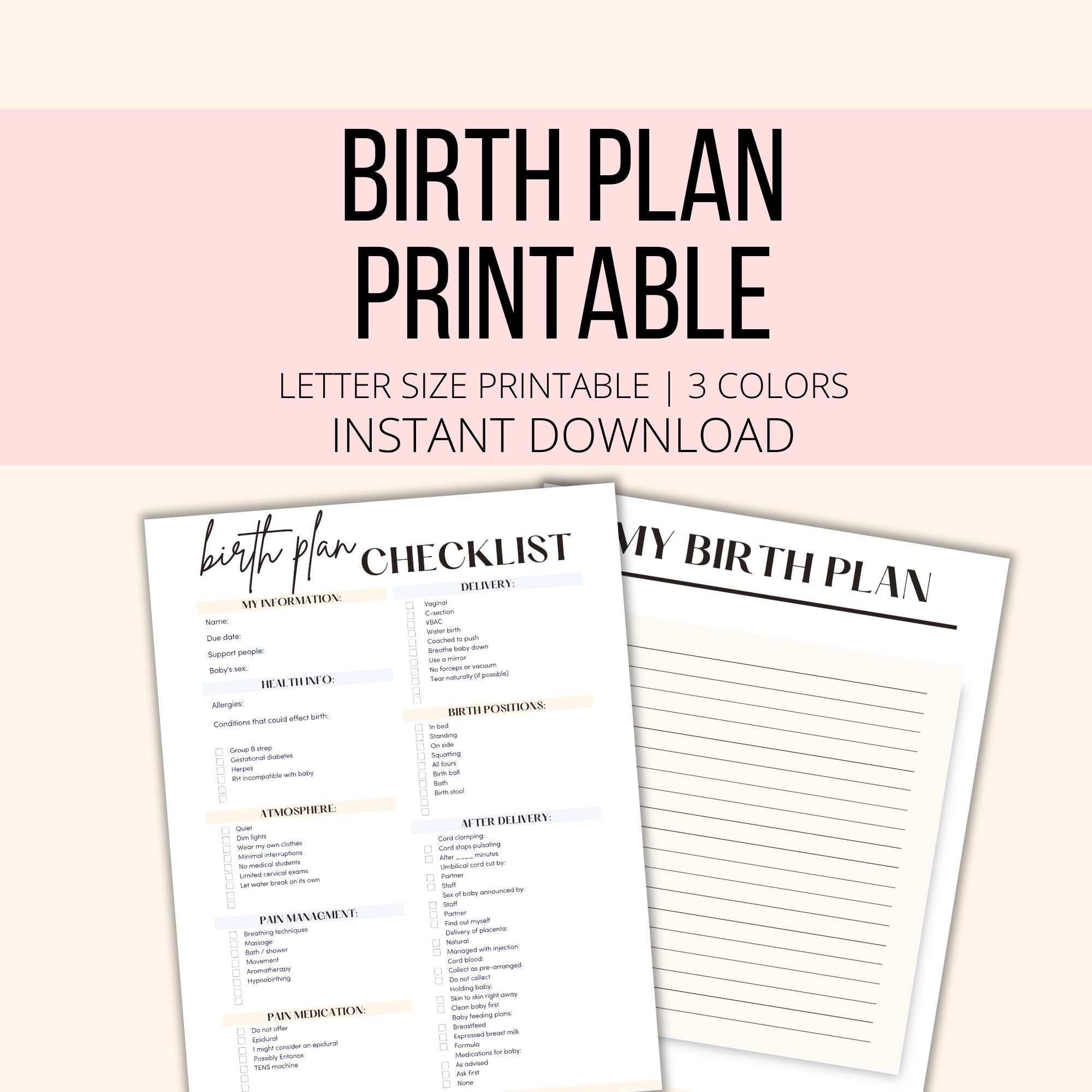 Birth Plan Printable, Birth Preferences PDF, Birth Plan Template, Birth ...
