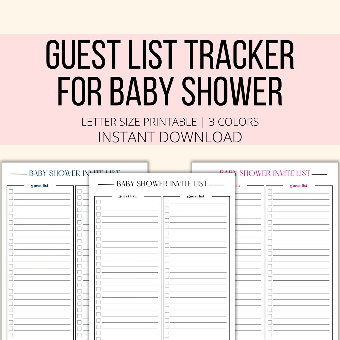 Guest List Tracker for Baby Shower Printable, Baby Shower Guest List