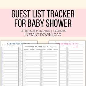 Guest List Tracker For Baby Shower Printable, Baby Shower Guest List Planner PDF Digital Download, Baby Shower Invite Checklist Template