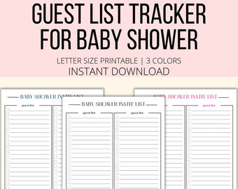 Guest List Tracker For Baby Shower Printable, Baby Shower Guest List Planner PDF Digital Download, Baby Shower Invite Checklist Template