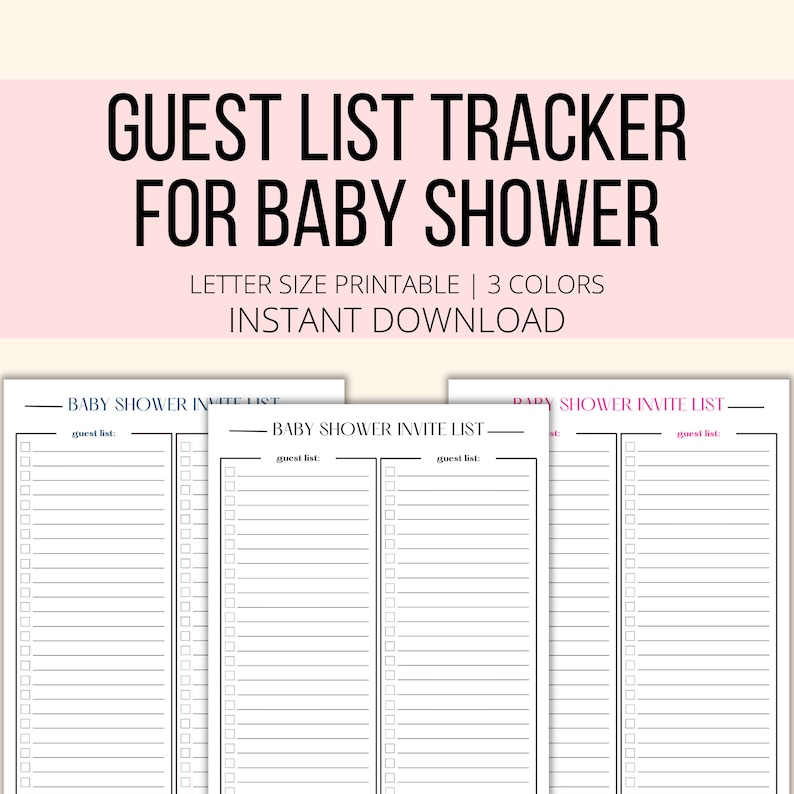 Guest List Tracker for Baby Shower Printable, Baby Shower Guest List