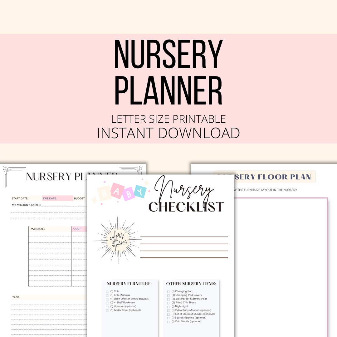 Nursery Planner Printable, Nursery Checklist PDF, Baby Nursery