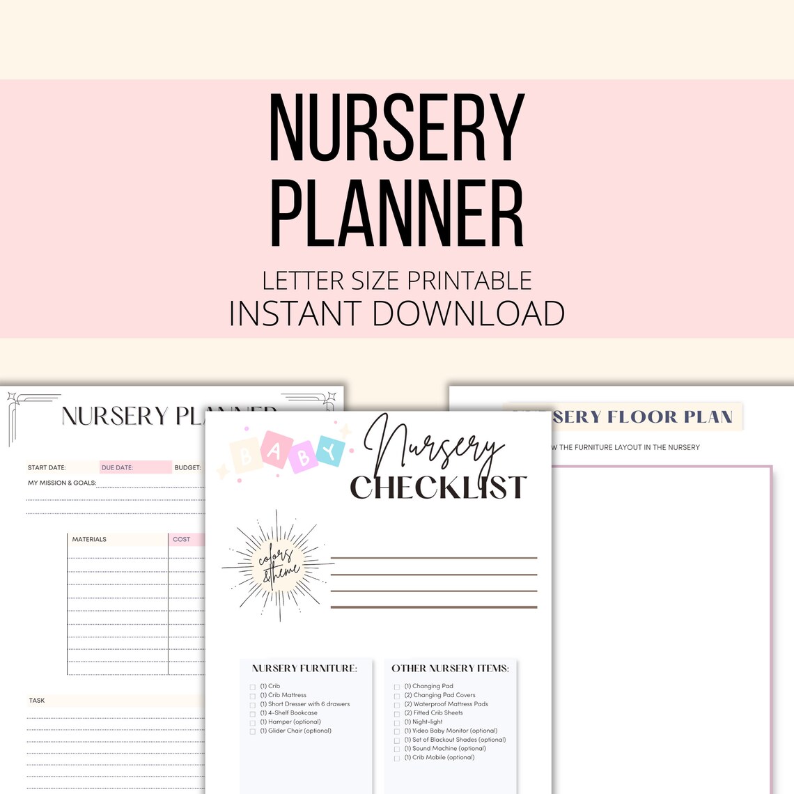 Pretty Nursery Routine Plan Nursery Planner Printable, Nursery Checklist PDF, Baby Nursery ...