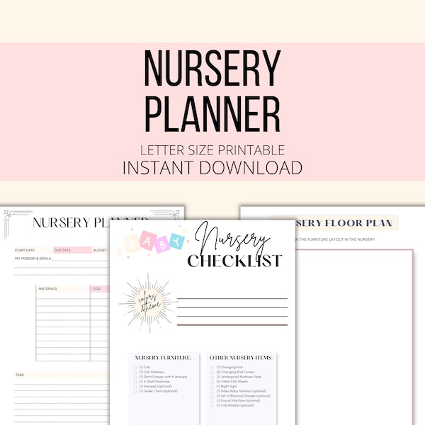 Nursery Planner Printable, Nursery Checklist PDF, Baby Nursery Pregnancy Planner Digital Download, Girl Boy Gender Neutral Nursery Prep