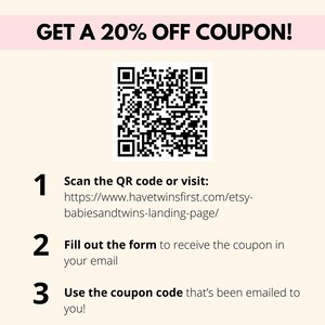May include: A promotional graphic with the text "GET A 20% OFF COUPON!". It includes a QR code and instructions: Scan the QR code or visit the provided URL, fill out a form, and use the emailed coupon code.