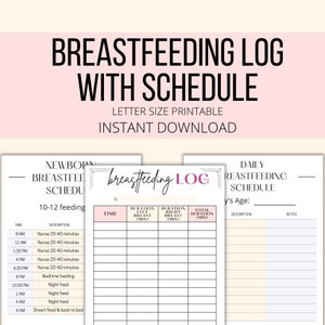 Breastfeeding Log Printable, Newborn Baby Breastfeeding Schedule PDF, Daily Baby Log For Breastfeeding, Breastfeeding Tracker image 1
