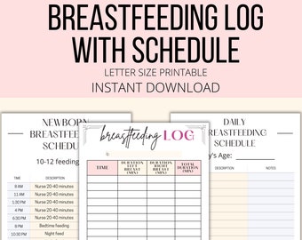 Breastfeeding Log Printable, Newborn Baby Breastfeeding Schedule PDF, Daily Baby Log For Breastfeeding, Breastfeeding Tracker