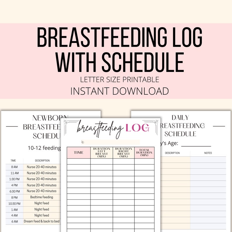 Breastfeeding Log Printable, Newborn Baby Breastfeeding Schedule PDF