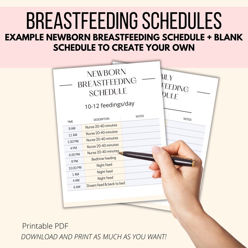 Breastfeeding Log Printable, Newborn Baby Breastfeeding Schedule PDF
