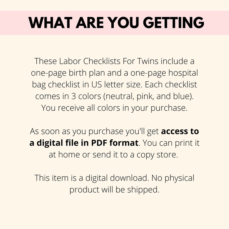 Labor Checklists For Twins Printables, Twins Hospital List Bundle, Twin Pregnancy Birth Planner Tracker PDF, Twins Hospital Bag Checklist image 5