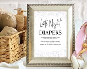 Late Night Diapers Sign Baby Shower Printable, Diaper Sign Baby Shower Game PDF, Late Night Diapers Baby Shower Activity Planner Download