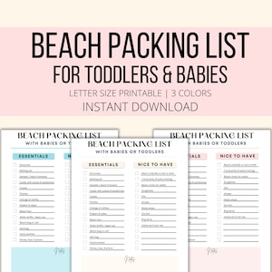 Elenco stampabile per le cose da mettere in valigia per la spiaggia di neonati e bambini piccoli, elenco di controllo per le gite in spiaggia dei bambini piccoli in formato PDF, registro di monitoraggio della lista di cura dei neonati e dei bambini piccoli in spiaggia