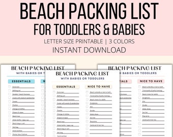 Beach Packing List For Toddlers Printable, Toddler Beach Trip Checklist, Kids Packing List PDF, Baby Packing List For Beach