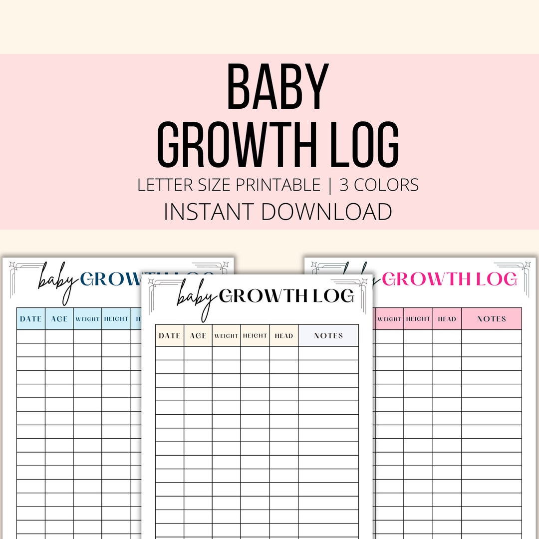 Baby Growth Log Printable, Baby Growth Tracker PDF, Infant Growth Chart