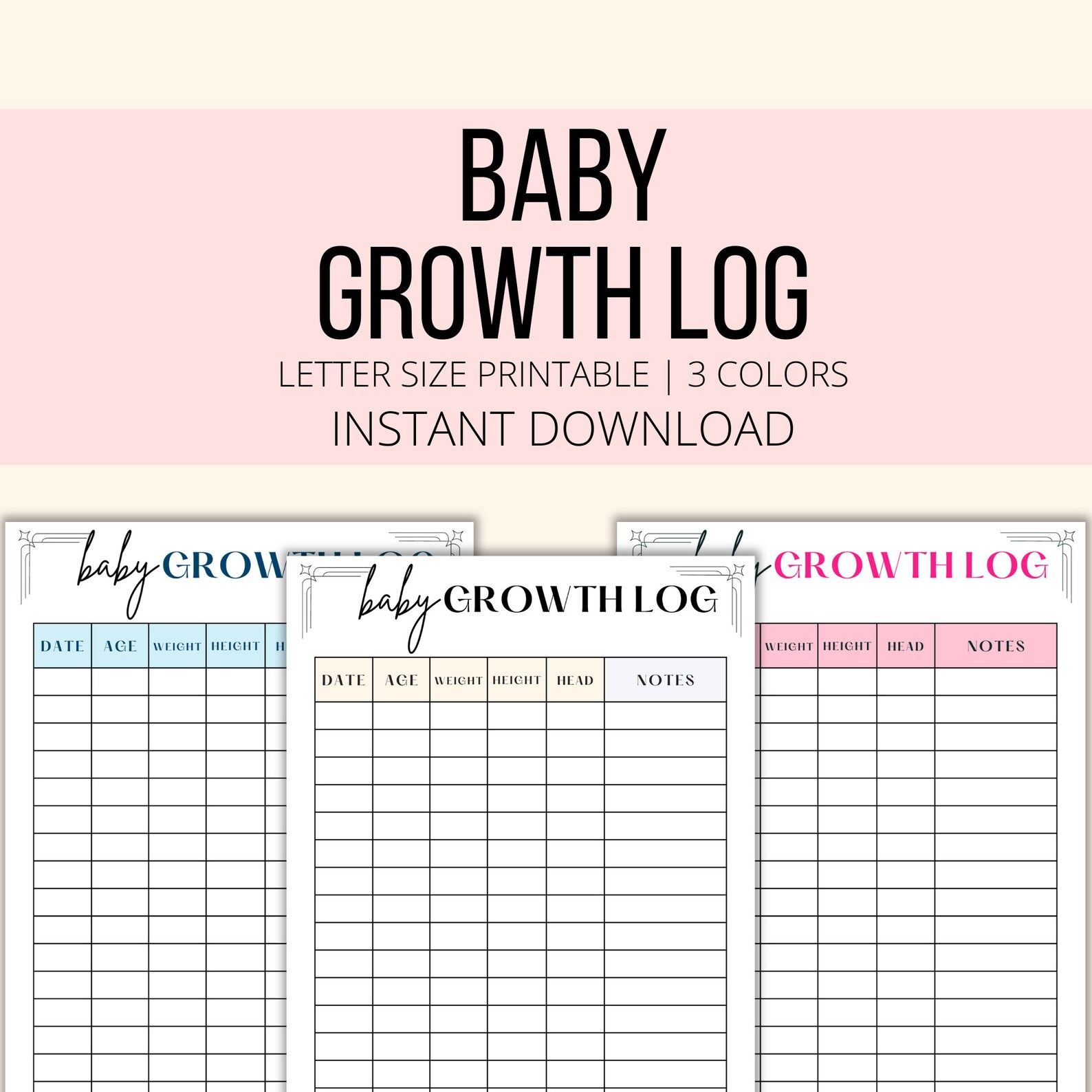 Baby Growth Log Printable, Baby Growth Tracker PDF, Infant Growth Chart