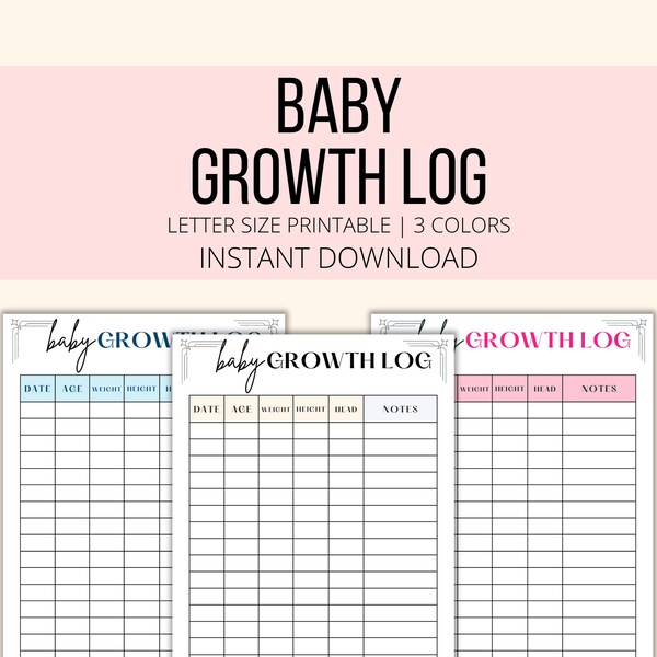 Baby Growth Log Printable, Baby Growth Tracker PDF, Infant Growth Chart, Newborn Weight Log, Baby Height Tracker, Baby Measurement Tracker