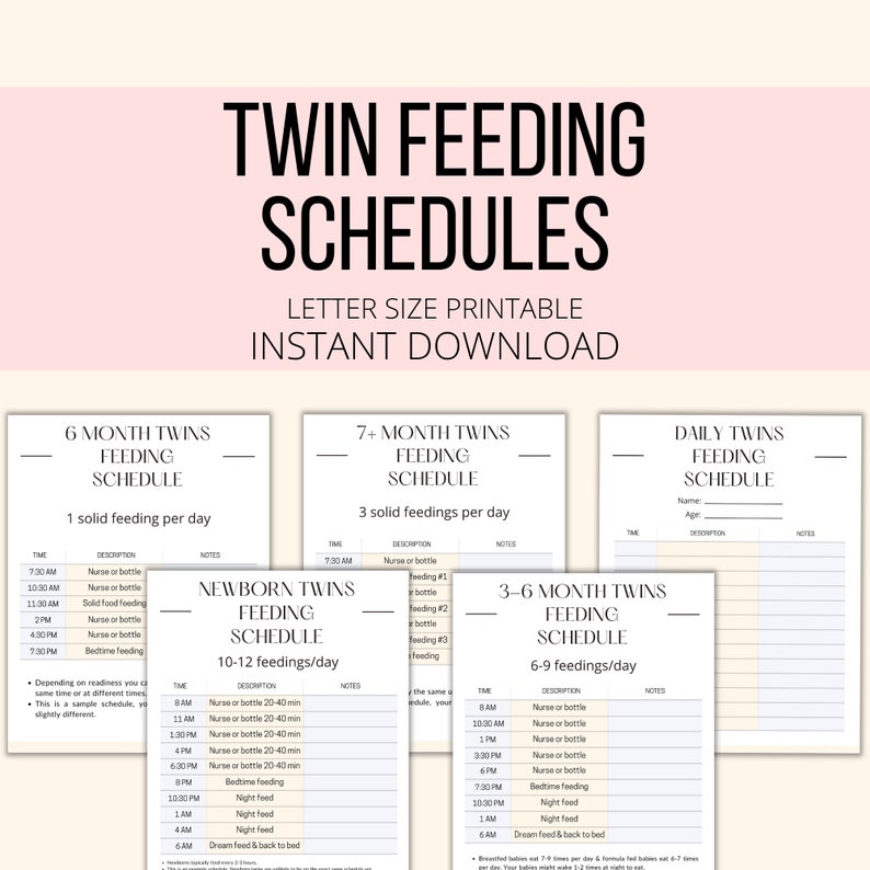 Twin Feeding Schedules Printable, Twin Baby Feeding Charts Planner PDF ...