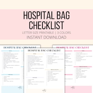 Liste de contrôle de la sacoche d'hôpital imprimable pour le travail et l'accouchement, liste des hôpitaux pour maman, papa bébé PDF, liste de contrôle de naissance pour planification de la grossesse en téléchargement numérique