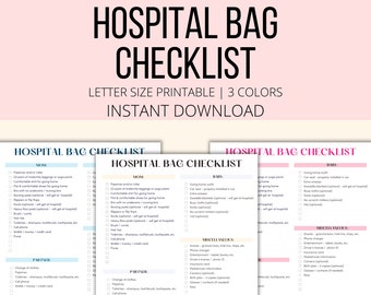 Hospital Bag Checklist Printable For Labor And Delivery, Mom Dad Baby Hospital List PDF, Pregnancy Planner Birth Checklist Digital Download