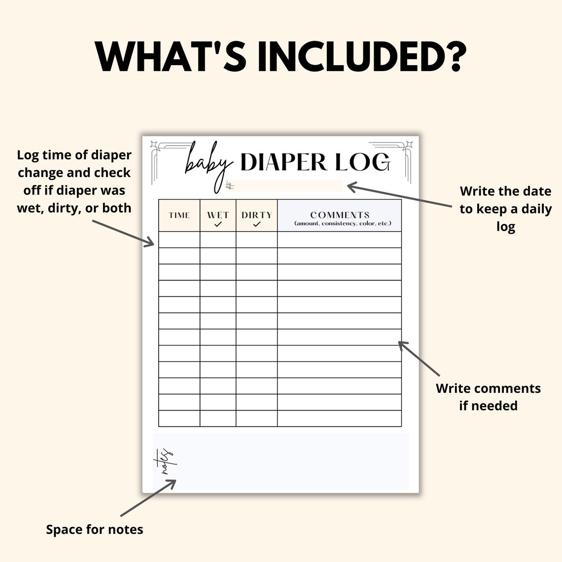 Diaper Log Printable, Baby Diaper Tracker PDF, Daily Diaper Changing