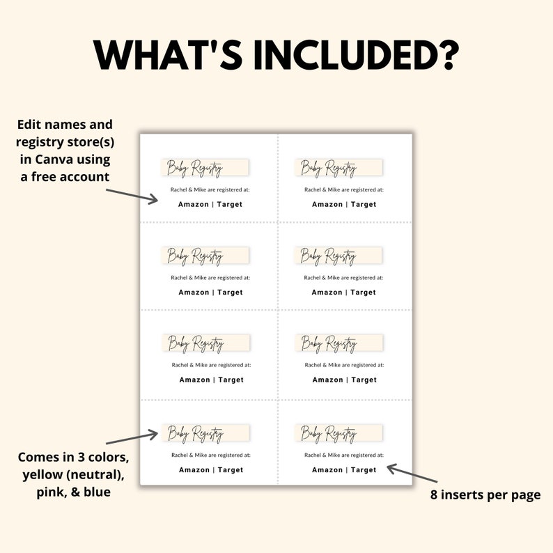 Baby Gift Registry Card Editable Template, Baby Shower Enclosure Card ...