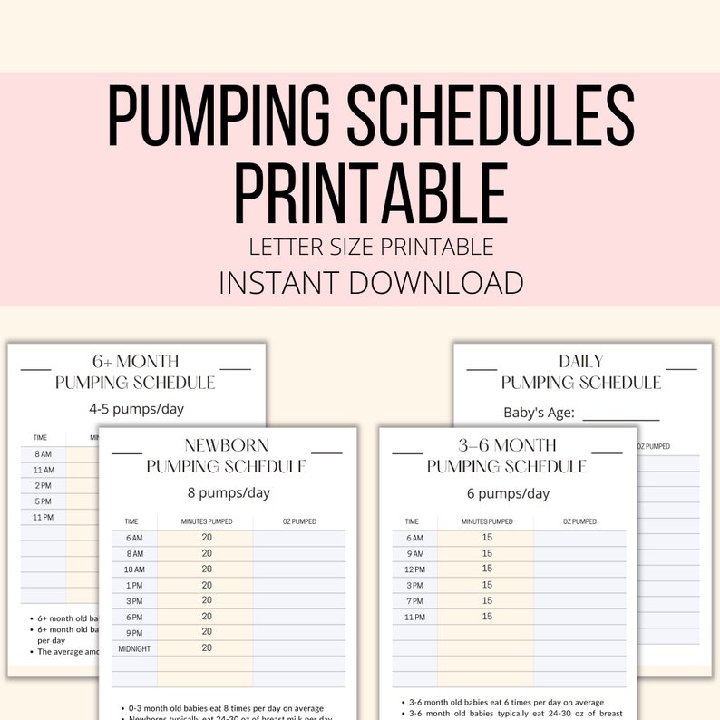 Pumping Schedule Printable, Sample Exclusive Pumping Mom Schedules PDF, Example Pumping Logs Blank Schedule, Pumping Diary Tracker image 1